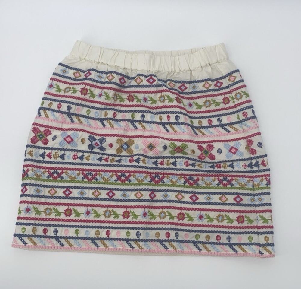 LANDS' END girls Floral Cross Stitch Embroidered Skirt 6X Multi-Color